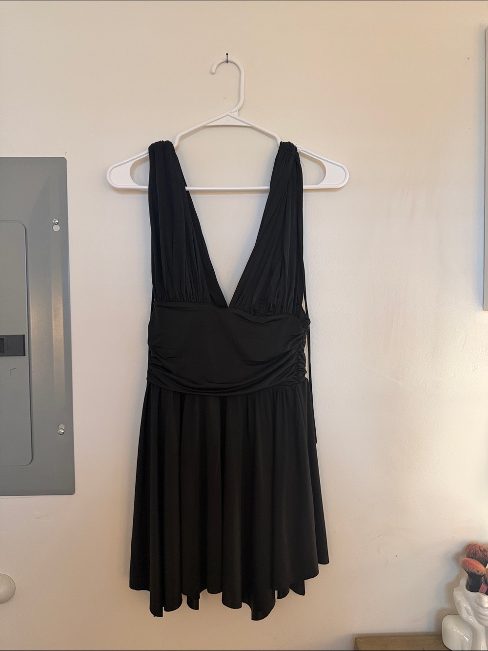 Black Plunge V-Neck Women's Dress, Meshki